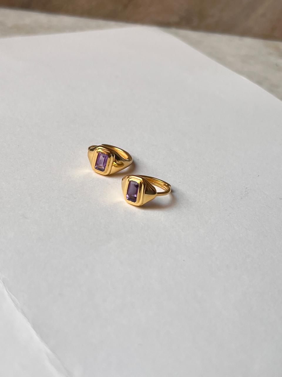 925 sterling silver huggie earrings with amethyst and gold vermeil  