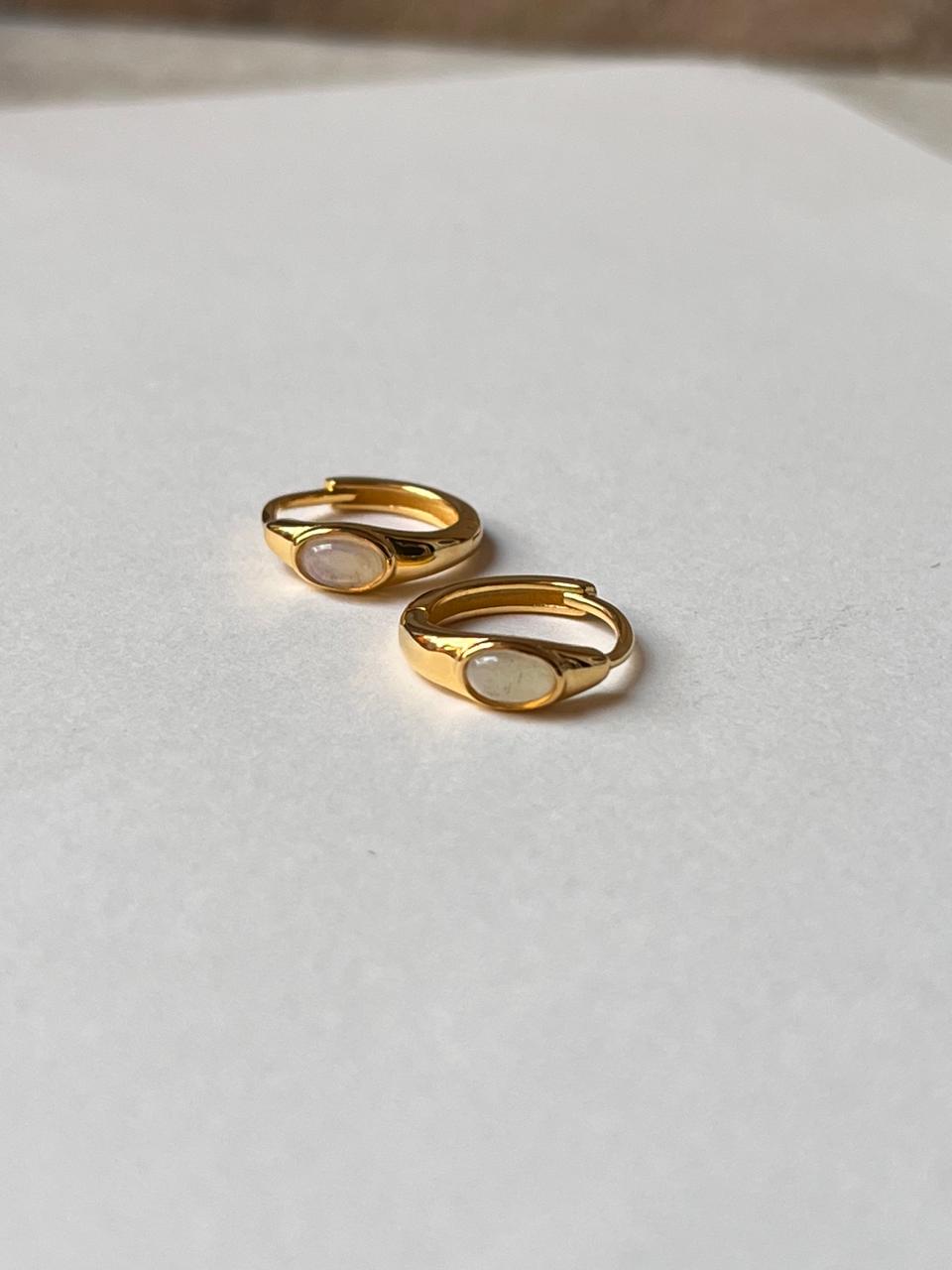 Handcrafted Ethiopian opal oval huggie earrings in gold vermeil  