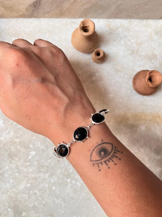 Black Onyx 925 sterling silver bracelet for men and women  