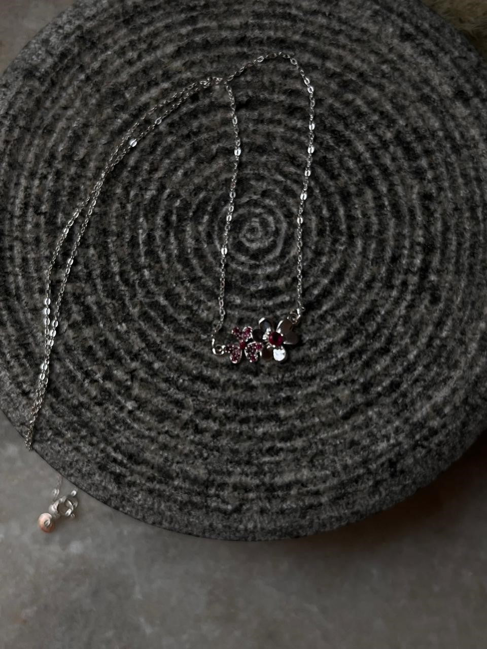 Ruby Lab Grown flowers Bouquet 925 Sterling Silver Necklace