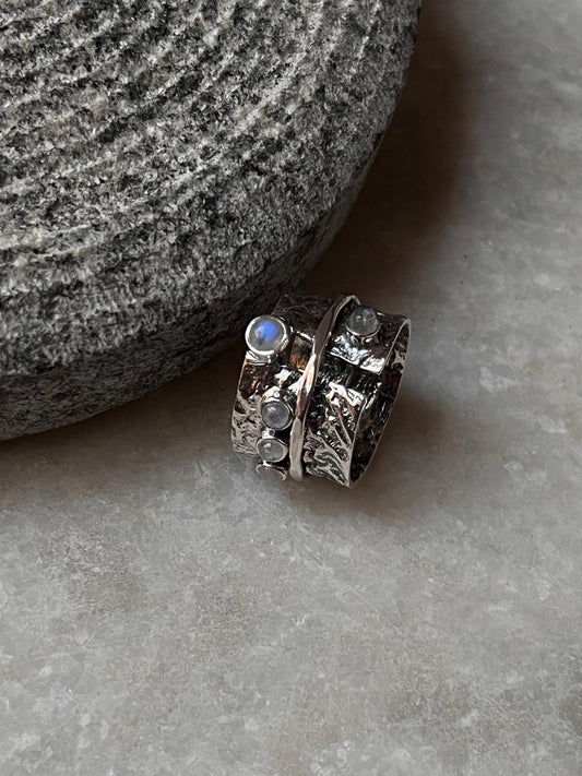 Spiritual moonstone wrap spinner ring handcrafted 925 sterling silver