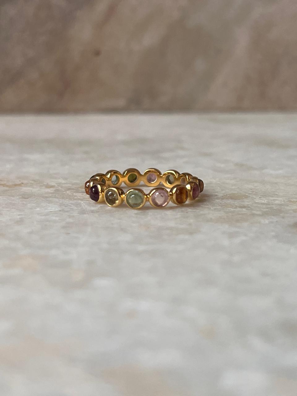 Gold Vermeil Multi Tourmaline Round Band 925 Sterling Silver Ring