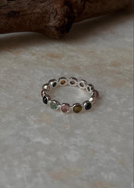 Unisex 925 sterling silver multi tourmaline gemstone ring  