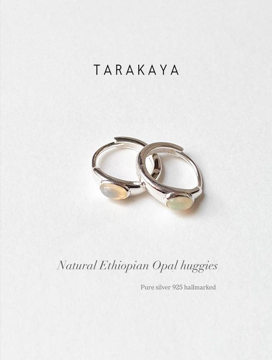 Natural Ethiopian opal oval huggie earrings 925 sterling silver  