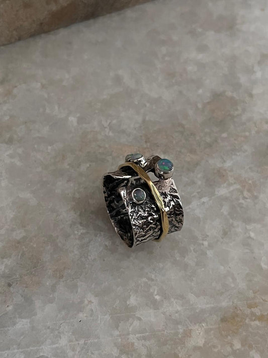 Natural Ethiopian Opal Rustic Wrap Spinner Handcrafted 925 Sterling Silver Ring