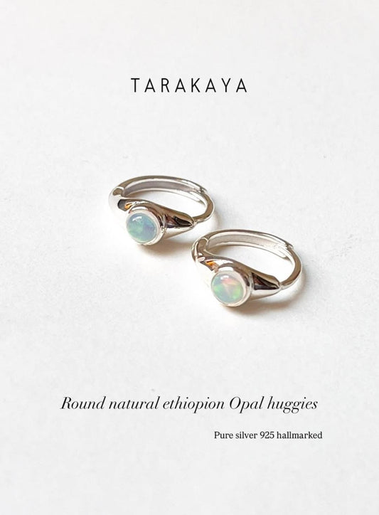 Natural Ethiopian opal round huggie earrings 925 sterling silver  