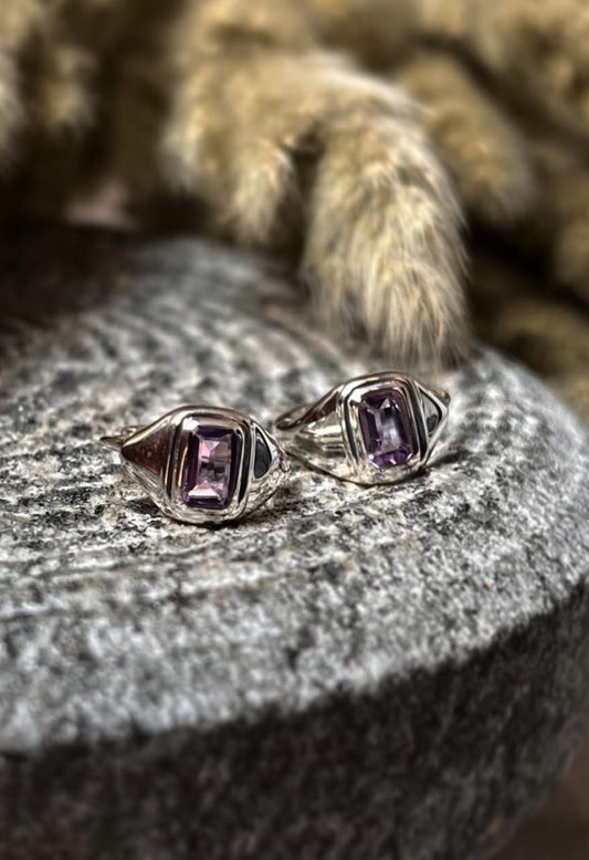 Silver Amethyst Huggies 925 Sterling Silver Earrings