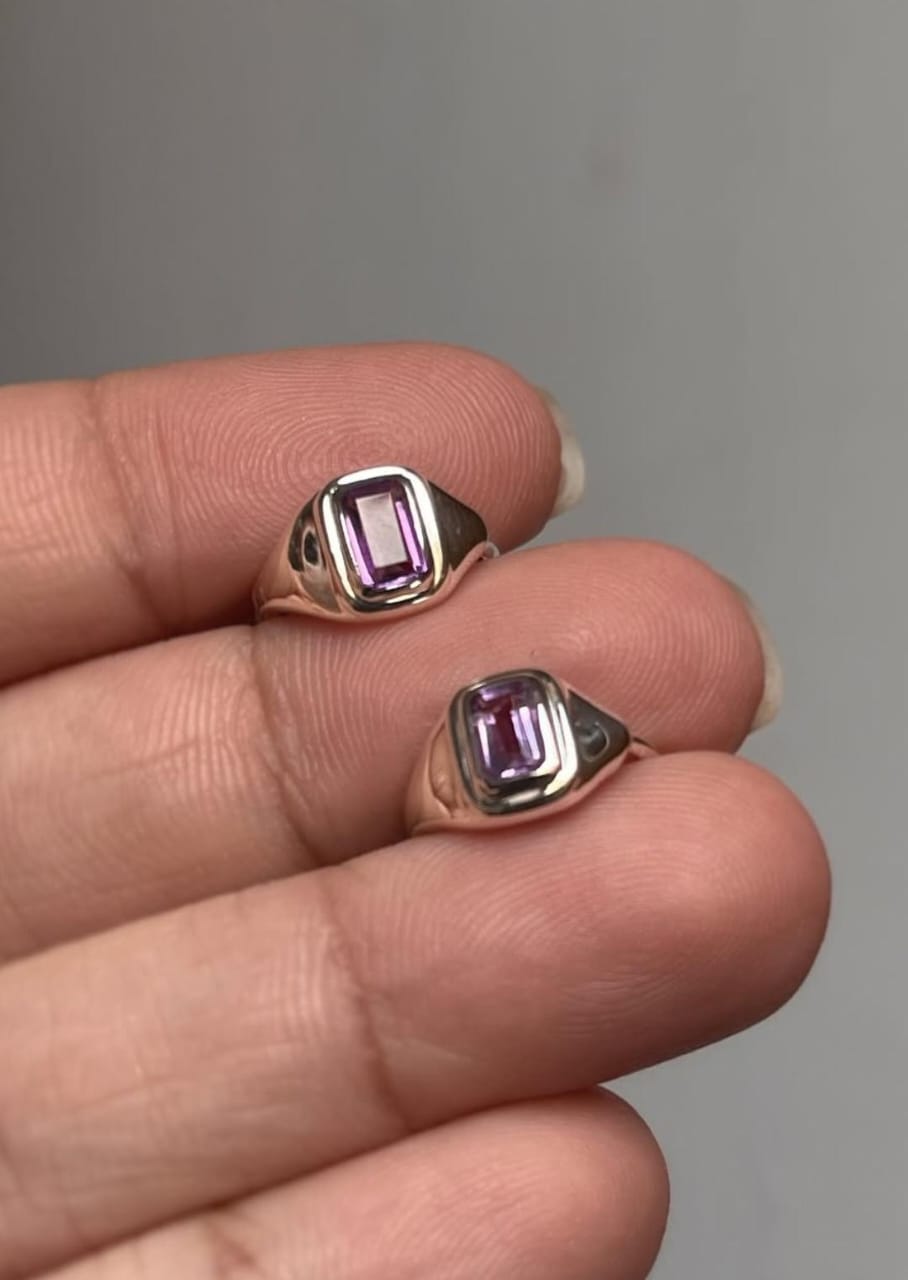 Silver Amethyst Huggies 925 Sterling Silver Earrings