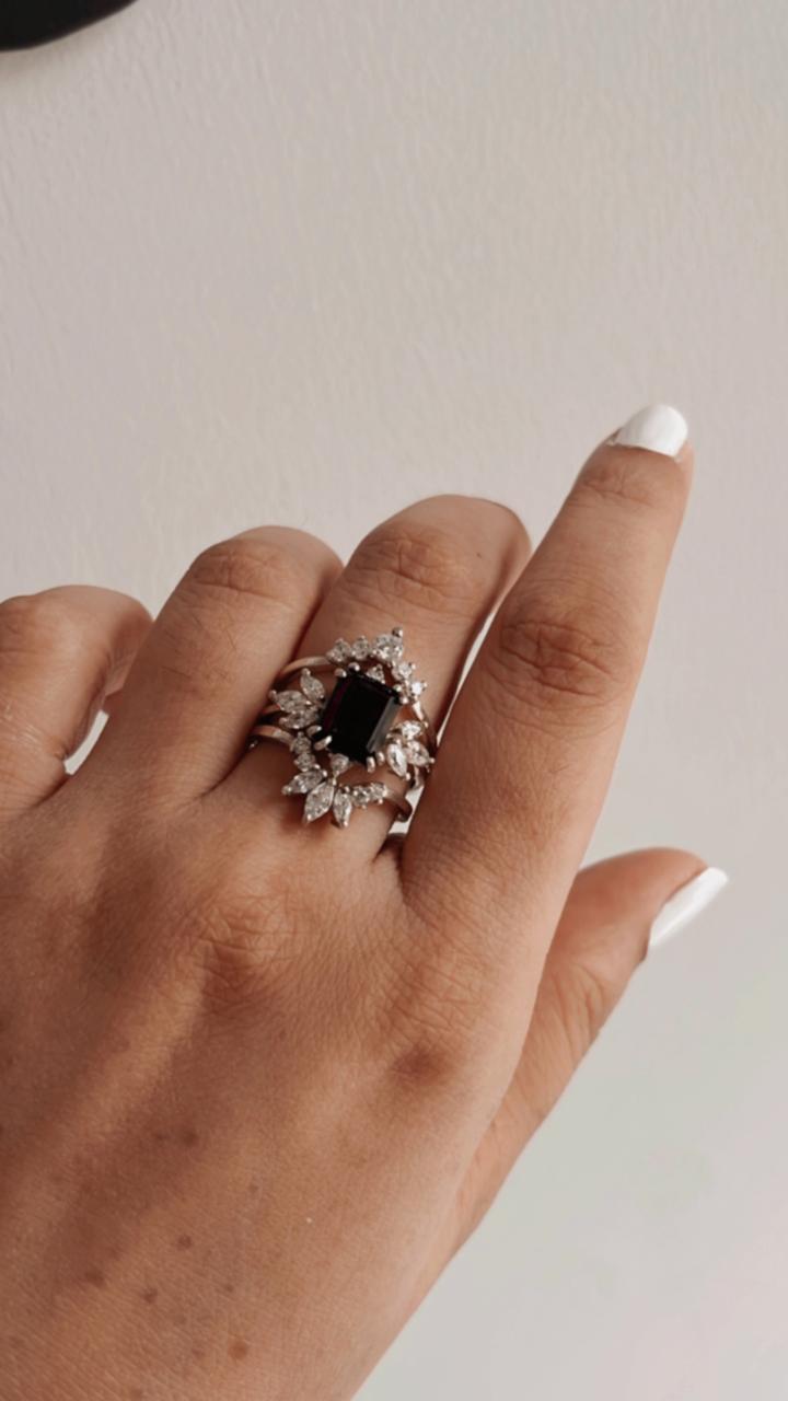 Vintage Black Onyx Stack Set solitare 925 Sterling Silver Ring