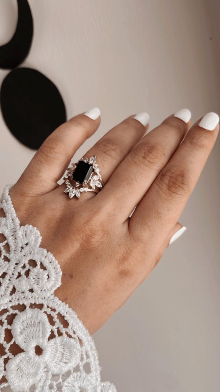 Vintage Black Onyx Stack Set solitare 925 Sterling Silver Ring
