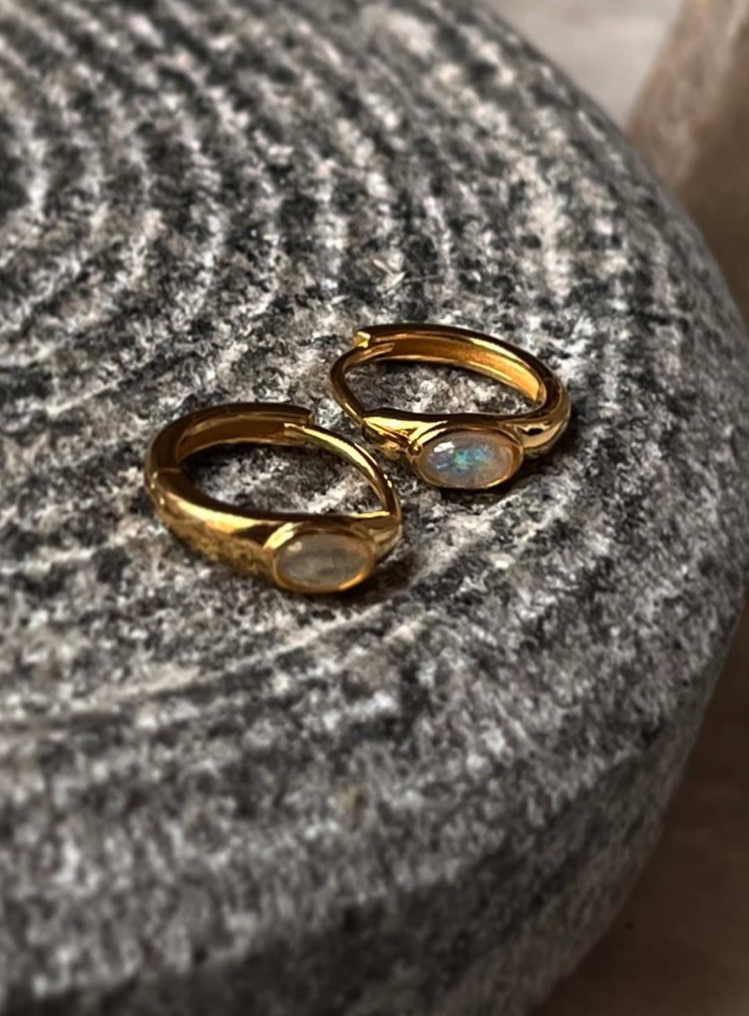 Elegant gold vermeil huggies with natural Ethiopian opal  