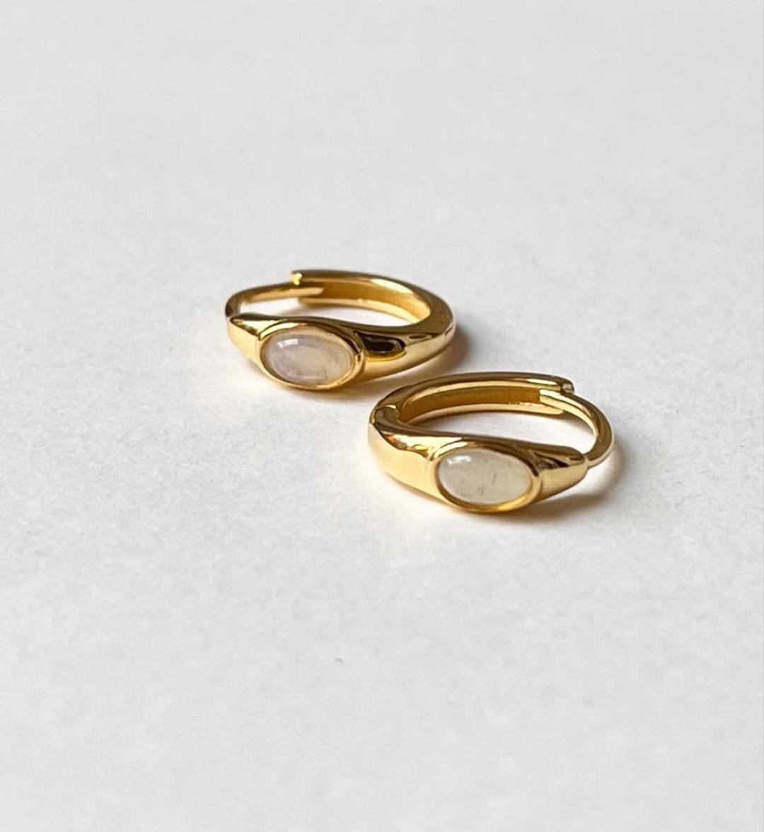 Iridescent Ethiopian opal oval stone huggies in gold vermeil