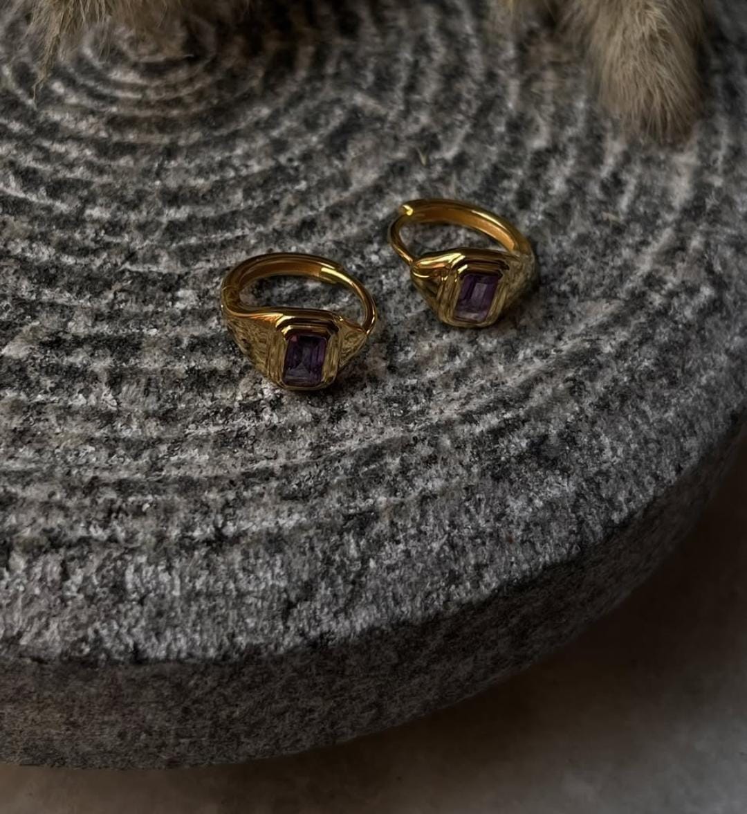 Elegant amethyst gold vermeil huggie hoop earrings  