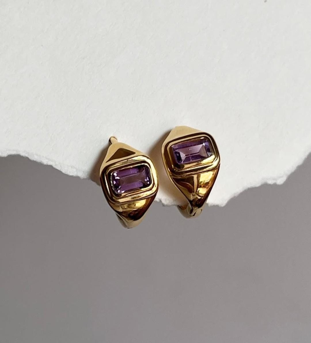 Luxury amethyst gemstone huggie earrings in gold vermeil  