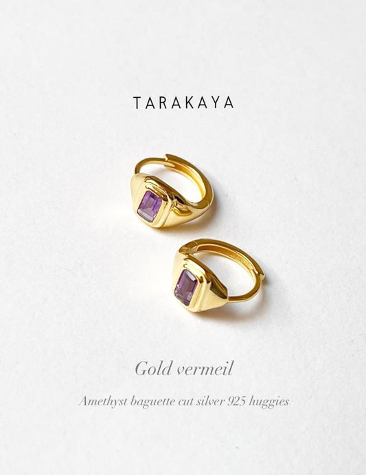 Gold vermeil amethyst huggie earrings 925 sterling silver  