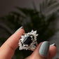 Vintage Black Onyx Stack Set solitare 925 Sterling Silver Ring