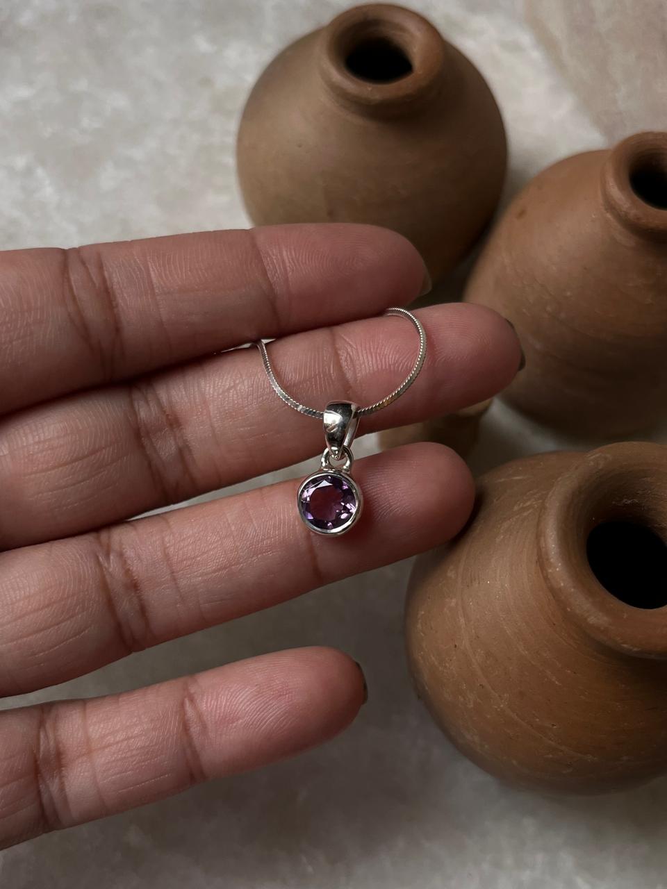 Amethyst Round Cut 925 Sterling Silver Pendant