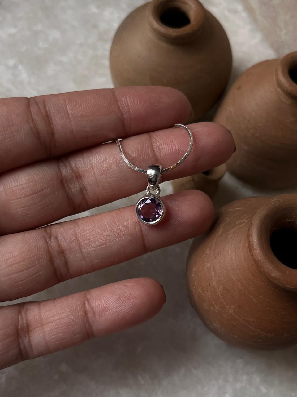 Amethyst Round Cut 925 Sterling Silver Pendant