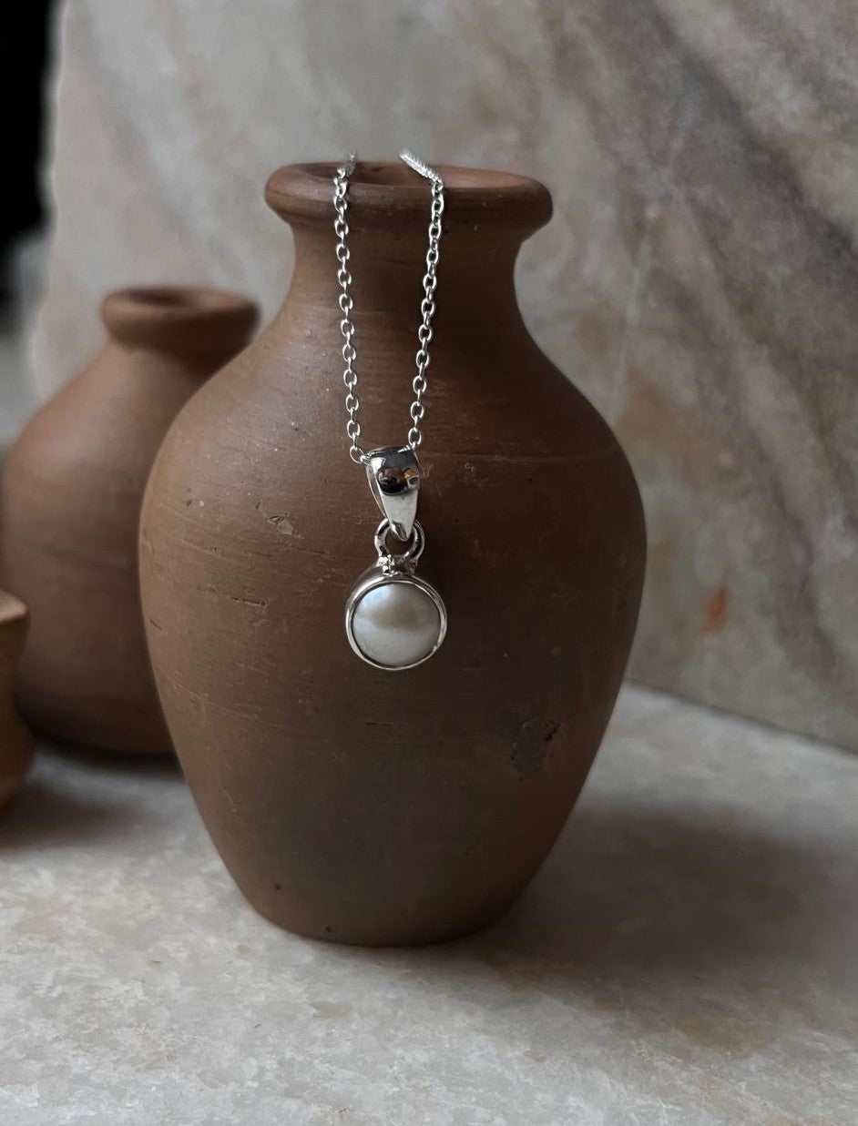 Classic White Pearl Round Pendant in Sterling Silver  
