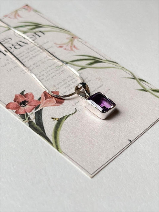 Amethyst Rectangle Pendant in 925 Sterling Silver  