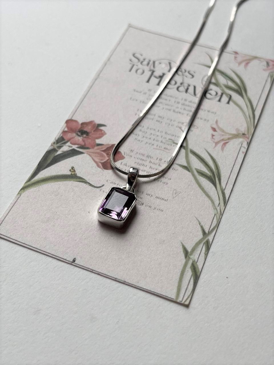 Handcrafted Sterling Silver Pendant with Amethyst Rectangle  