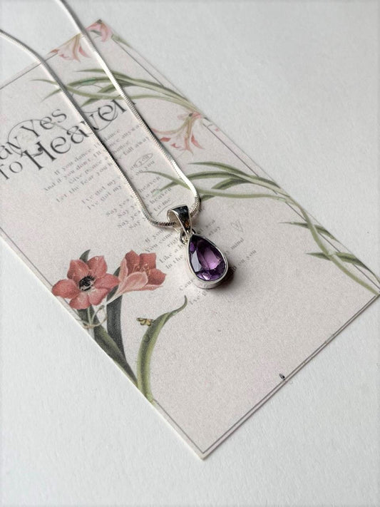 natural amethyst pear shape pendant in 925 sterling silver