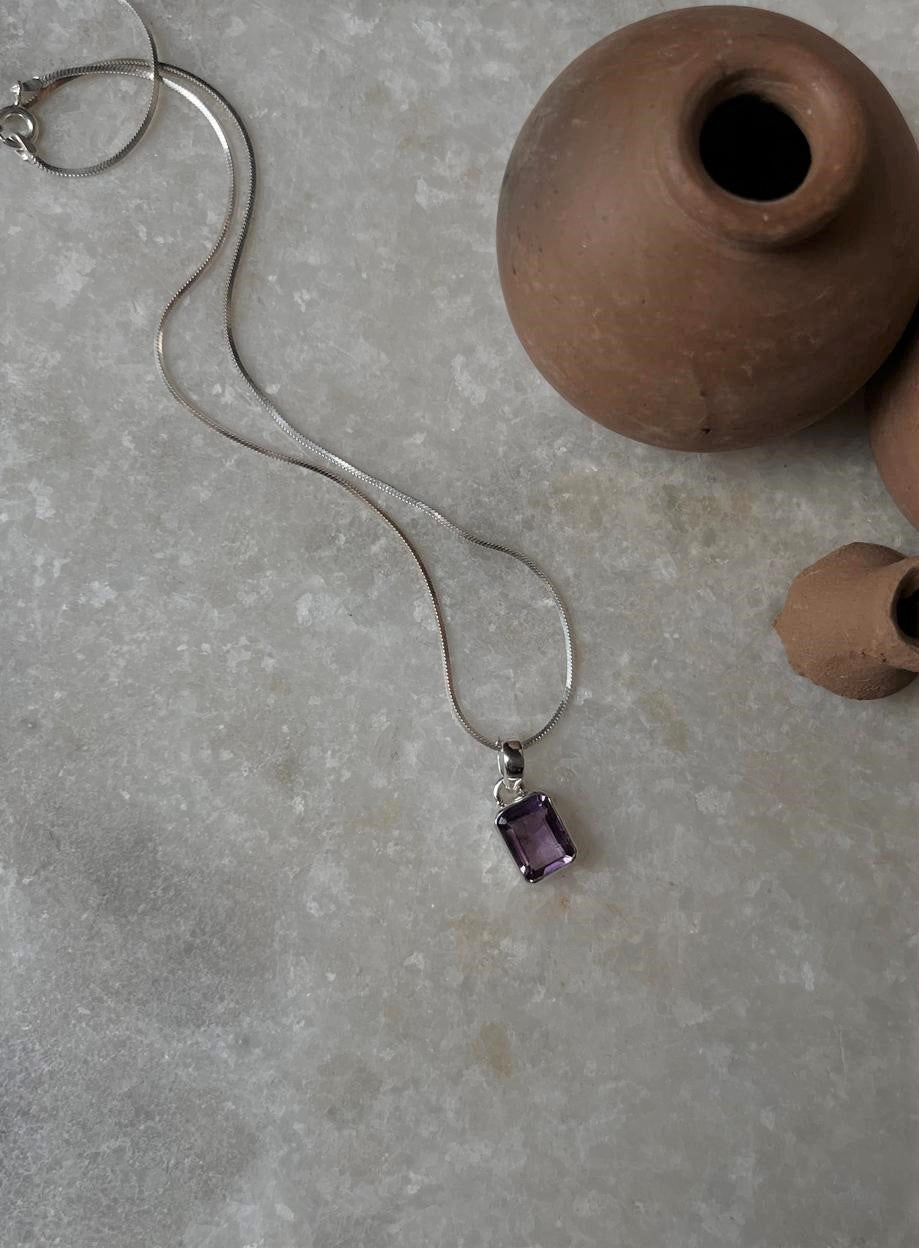 Amethyst Rectangle Pendant in 925 Sterling Silver