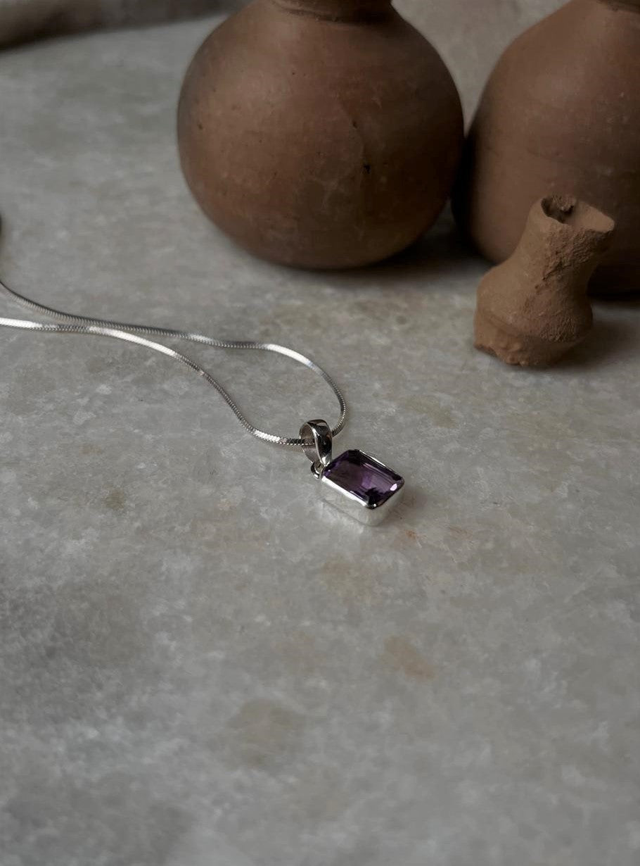 Elegant Amethyst Rectangular Pendant in Sterling Silver  