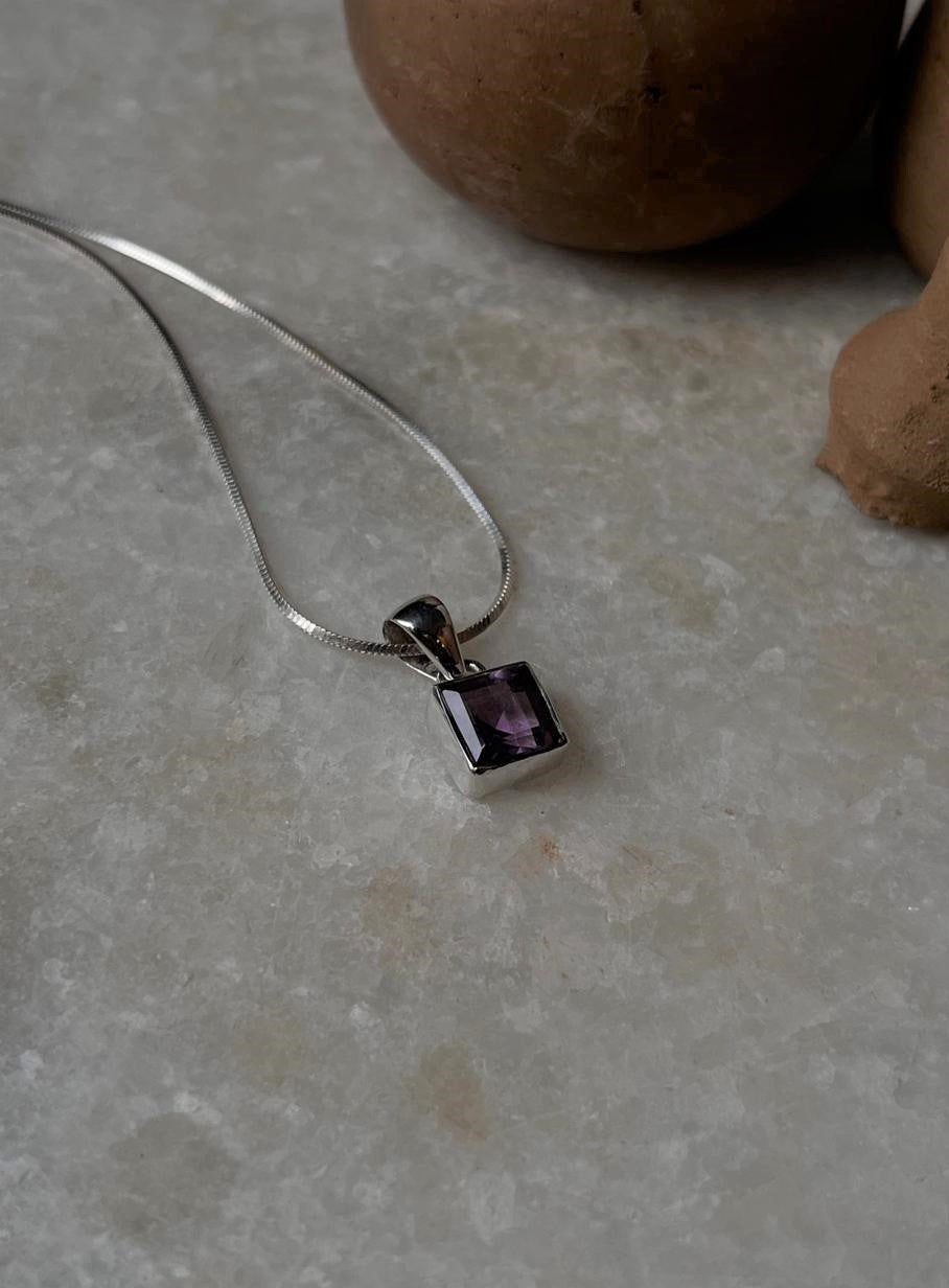 Amethyst Square Cut 925 Sterling Silver Pendant