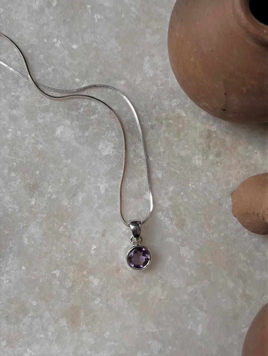 Amethyst Round Cut 925 Sterling Silver Pendant