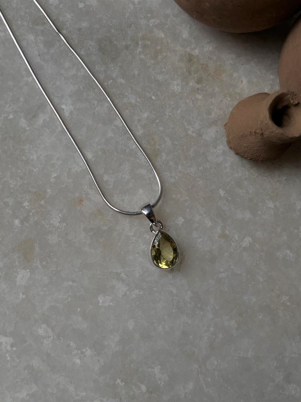 Handcrafted Lemon Quartz Pear Pendant in 925 Silver  