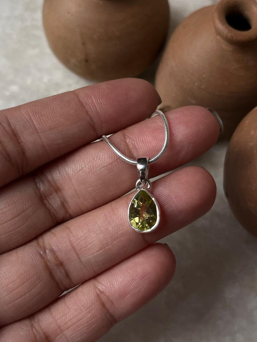 Faceted Lemon Quartz Drop Pendant in Sterling Silver  