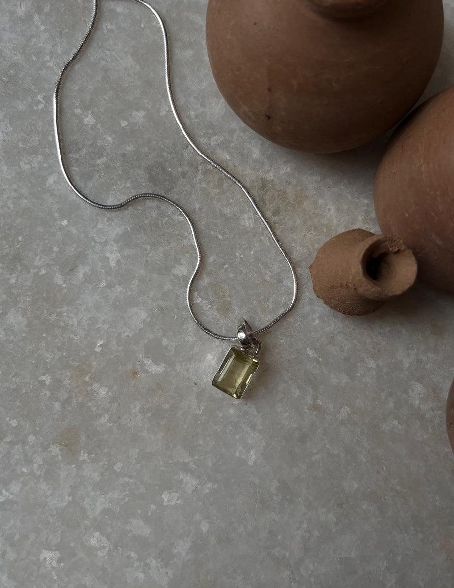 Bright Yellow Lemon Quartz Pendant in Rectangle Shape  
