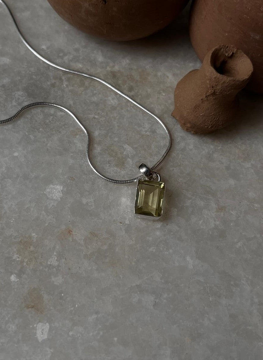 925 Silver Pendant with Rectangular Lemon Quartz Stone  