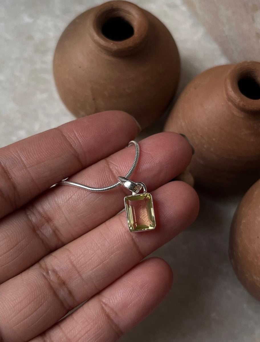 Elegant Lemon Quartz Rectangular Pendant in Sterling Silver