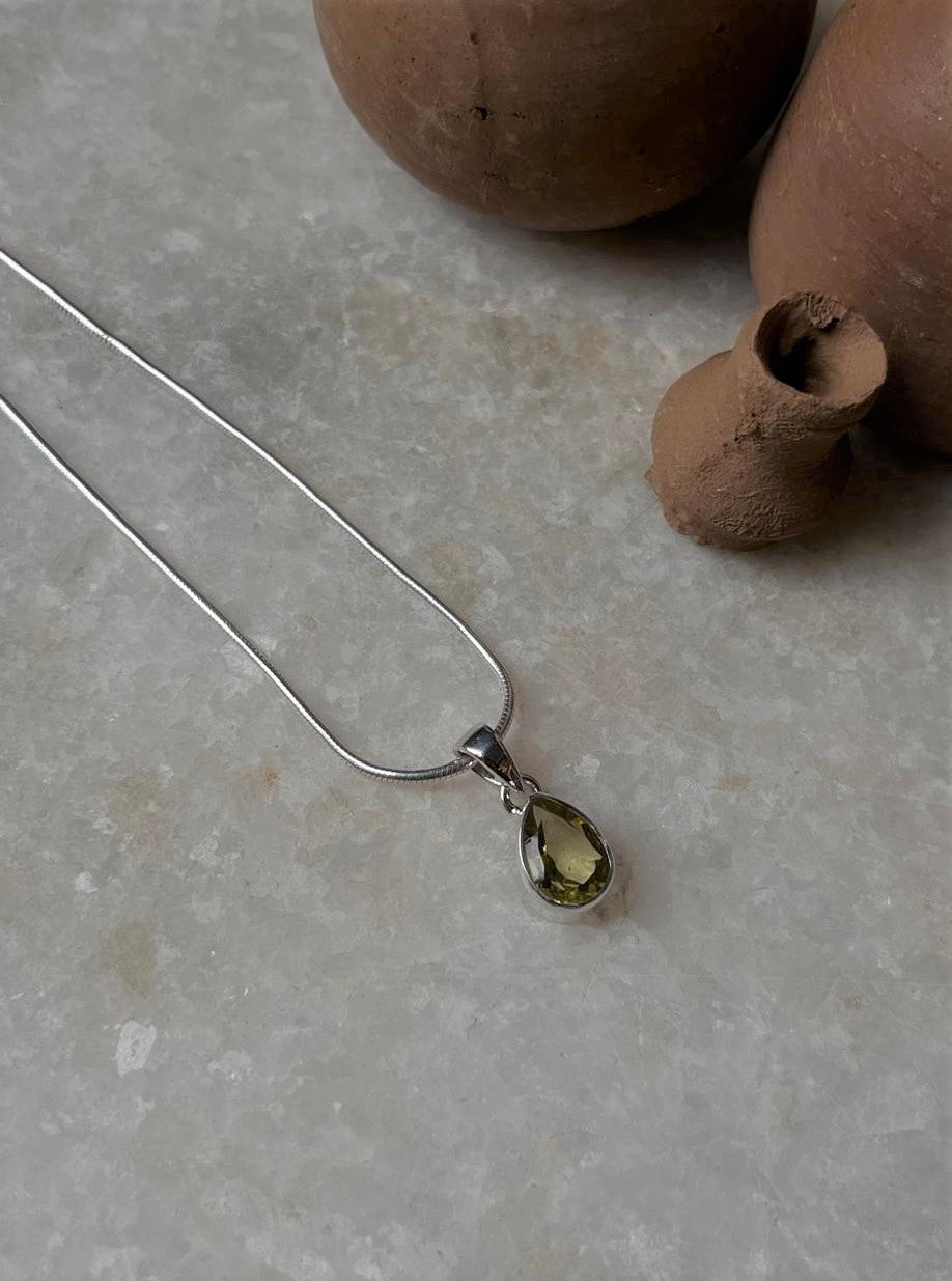 Yellow Lemon Quartz Pear Pendant in Sterling Silver Setting