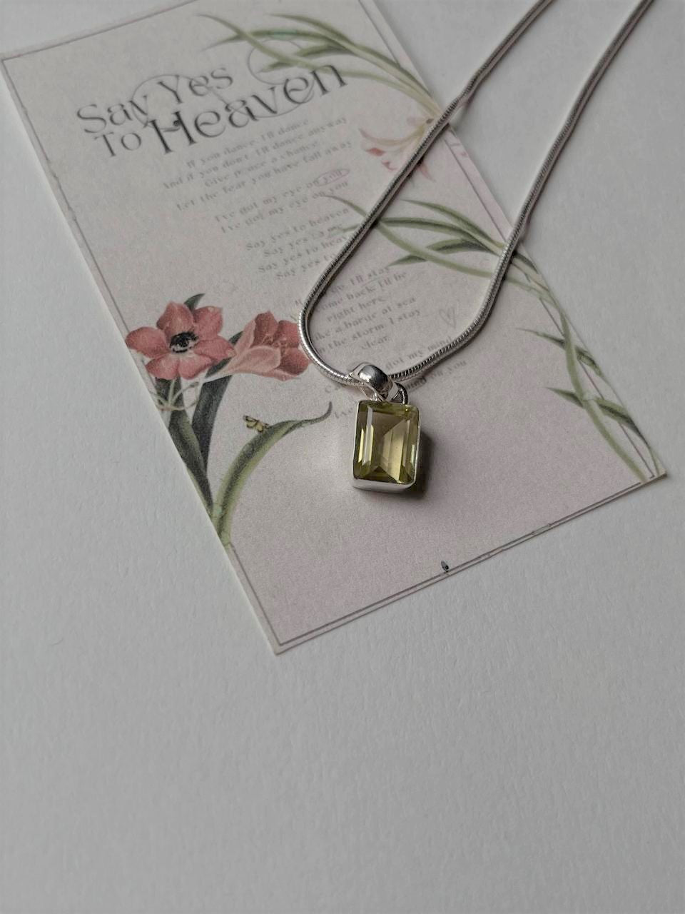 Lemon Quartz Rectangle Pendant in 925 Sterling Silver  