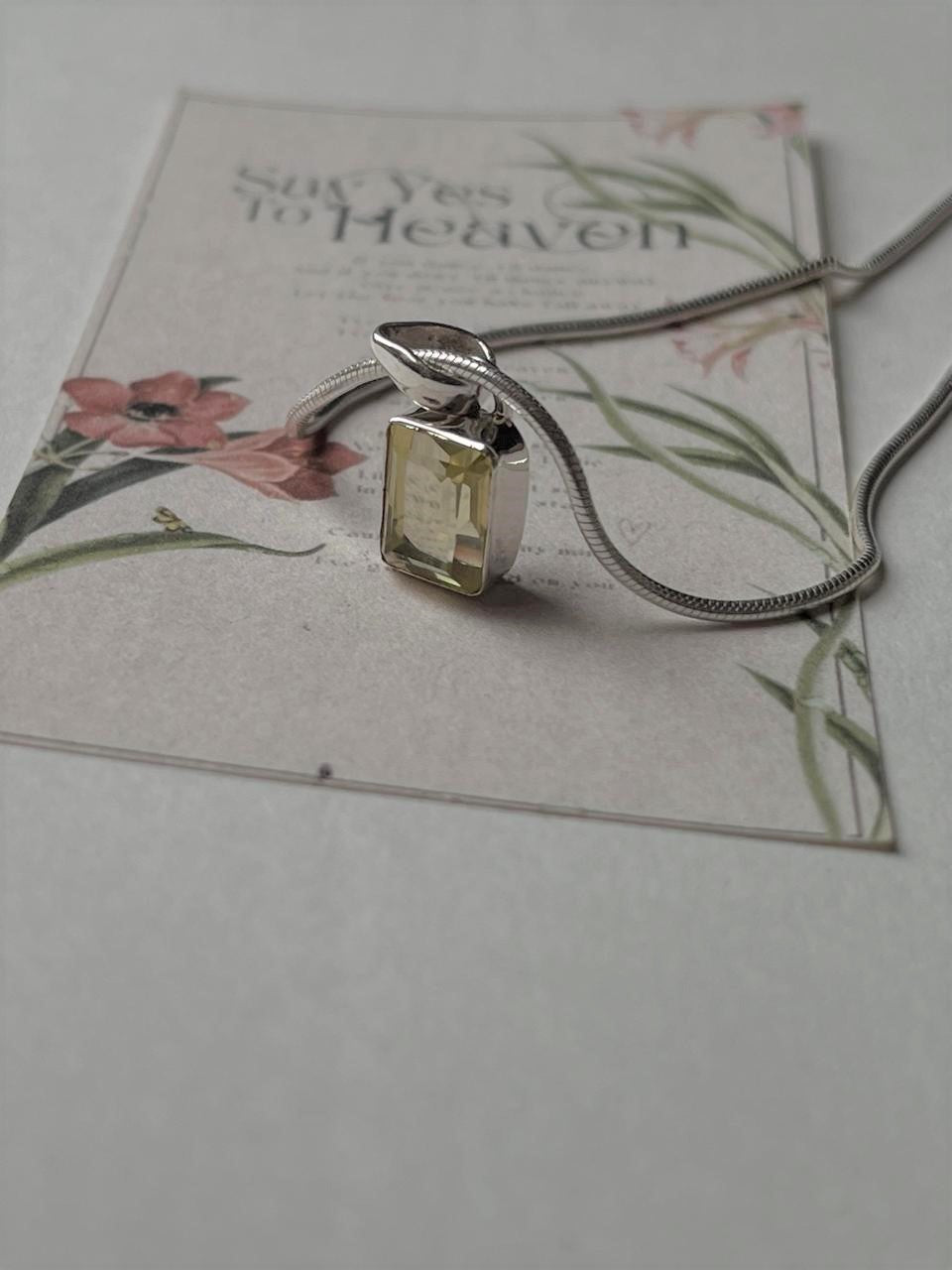 Faceted Lemon Quartz Rectangle Pendant in 925 Silver  