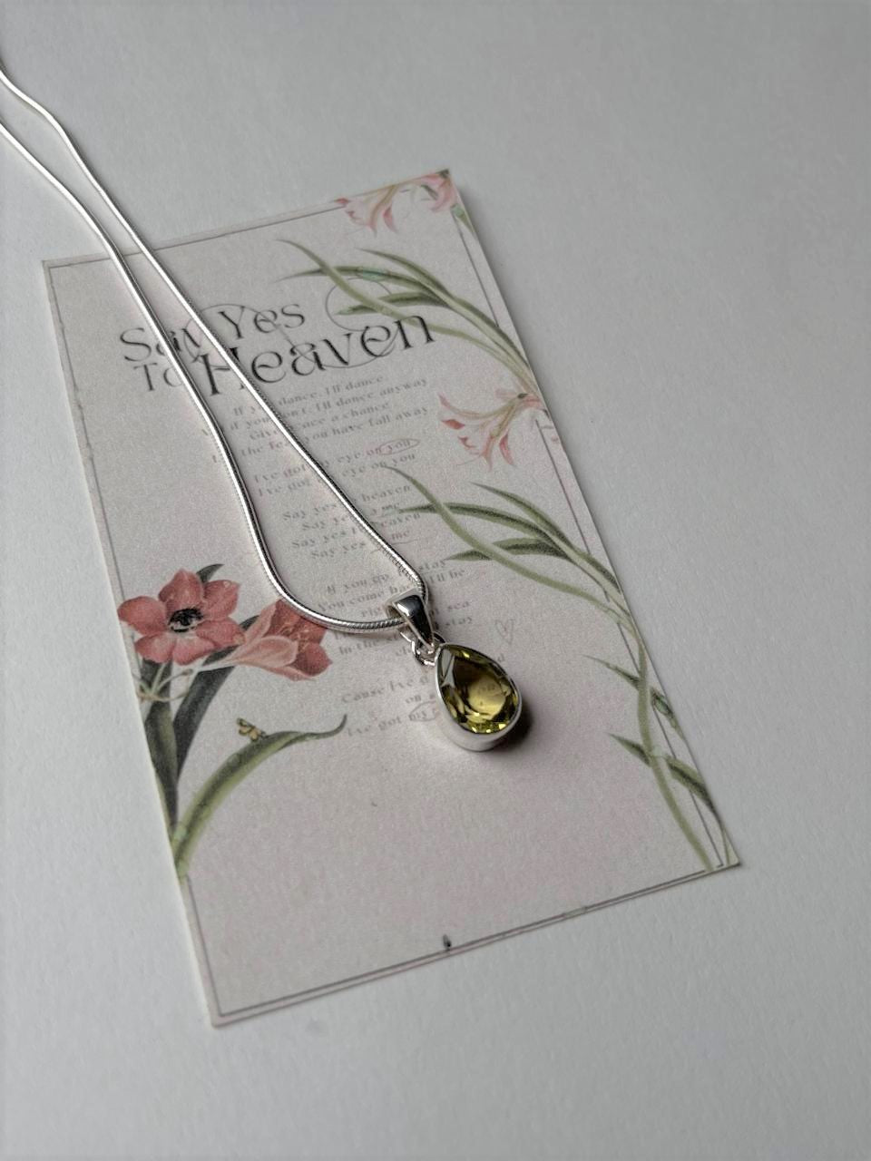 Natural Lemon Quartz Teardrop Gem Pendant in Silver  