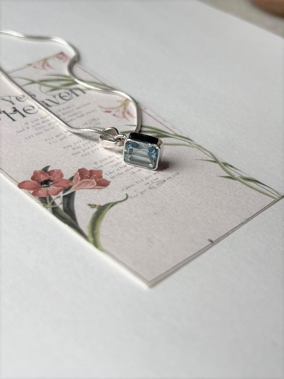 Healing Blue Topaz Rectangle Pendant in Silver for Communication
