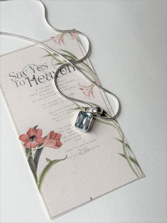Blue Topaz Rectangle Pendant in 925 Sterling Silver  
