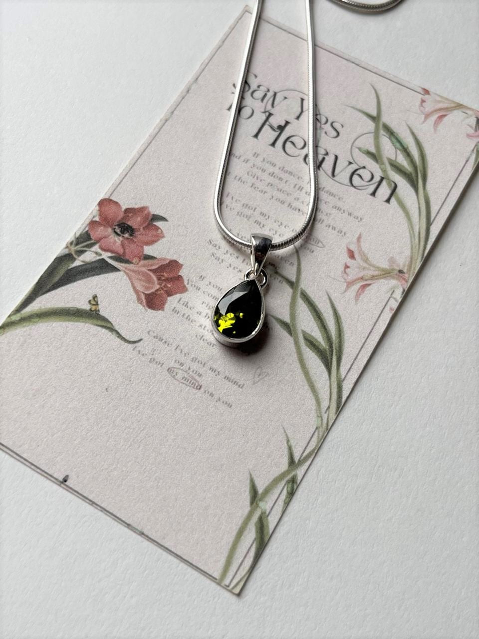 August Birthstone Peridot Drop Pendant in 925 Silver