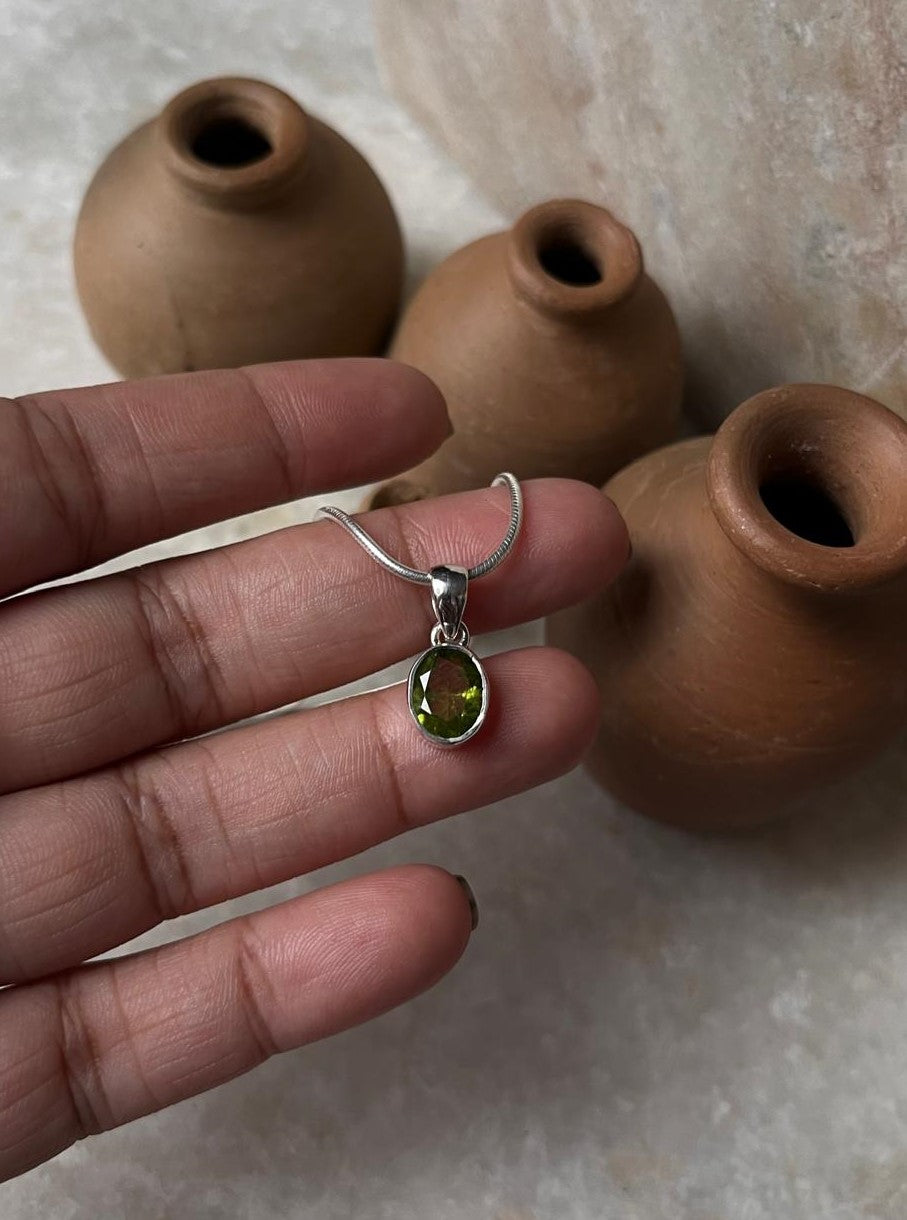Peridot Oval Pendant in 925 Sterling Silver  
