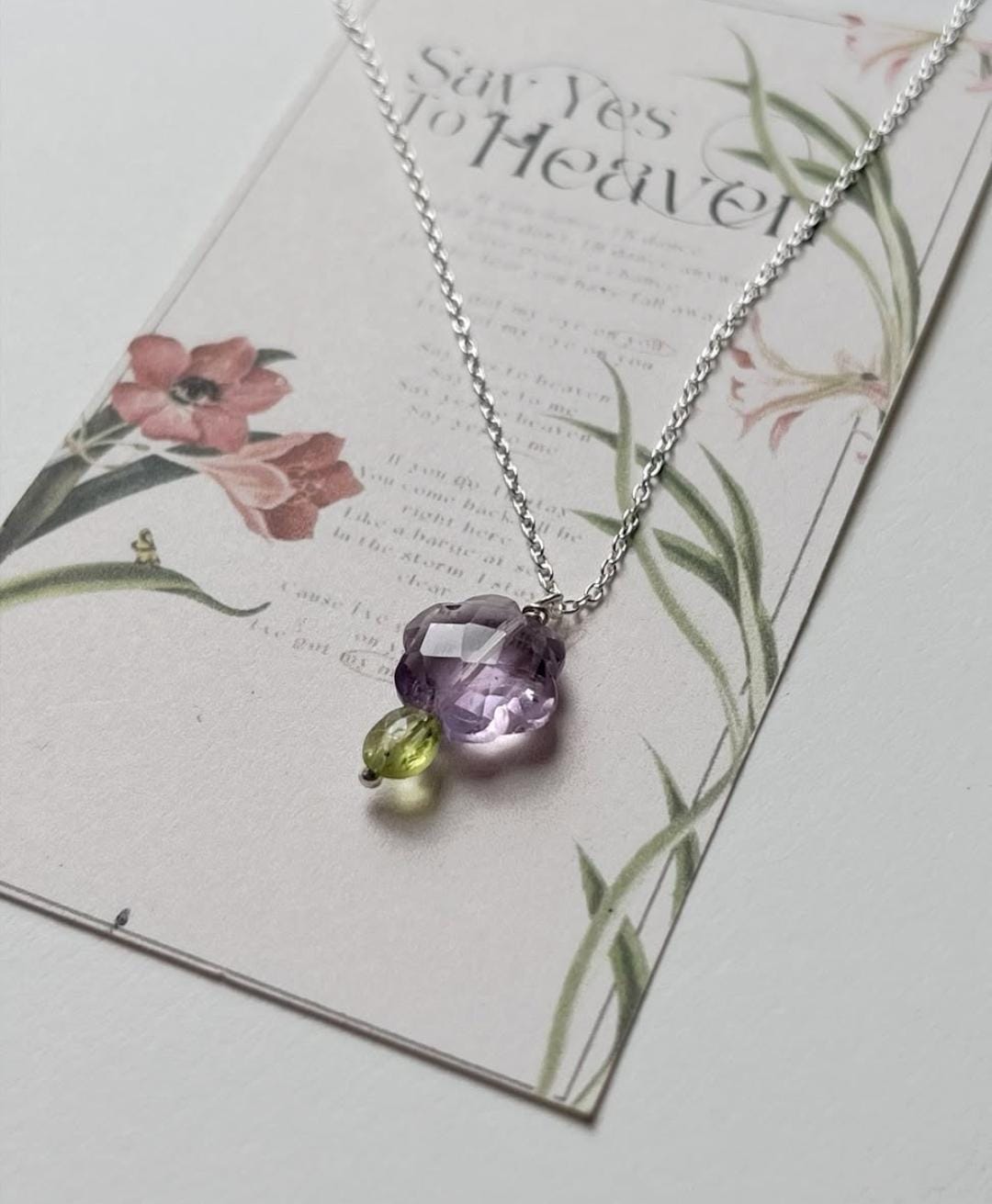 Handcrafted Sterling Silver Necklace with Amethyst and Peridot  