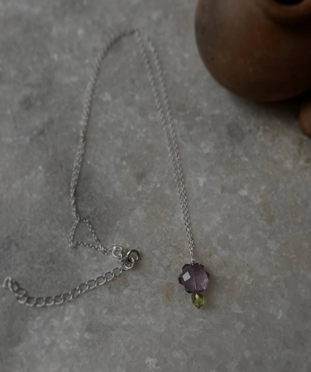 Elegant 925 Silver Necklace with Amethyst & Peridot Accents