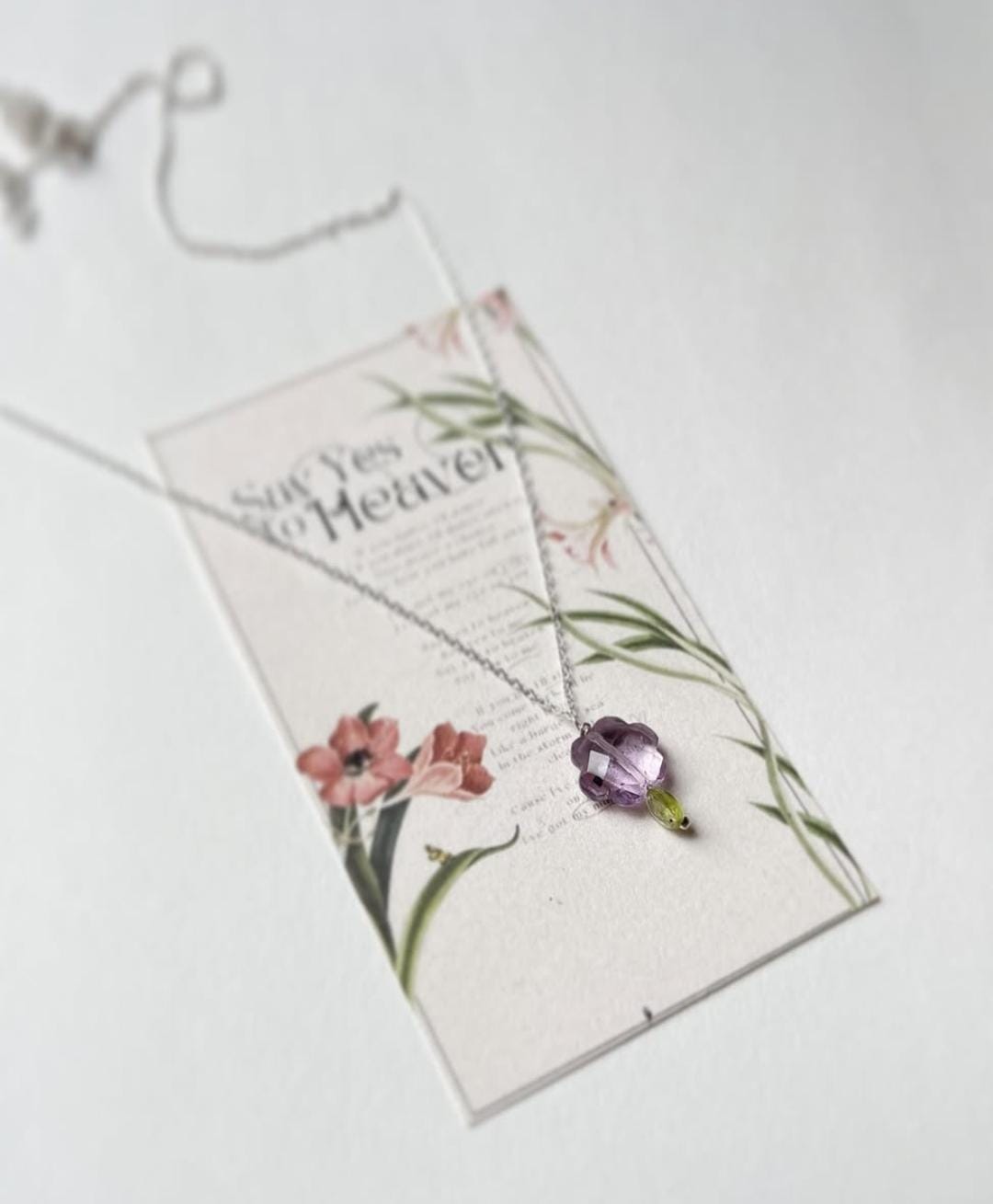 Amethyst and Peridot Crystal Necklace in 925 Sterling Silver  