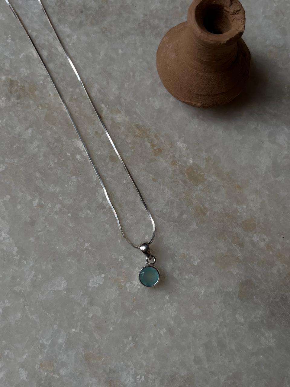Aqua Chalcedony round 925 sterling silver pendant jewelry  