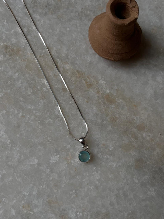 Aqua Chalcedony Round 925 Sterling Silver Pendant