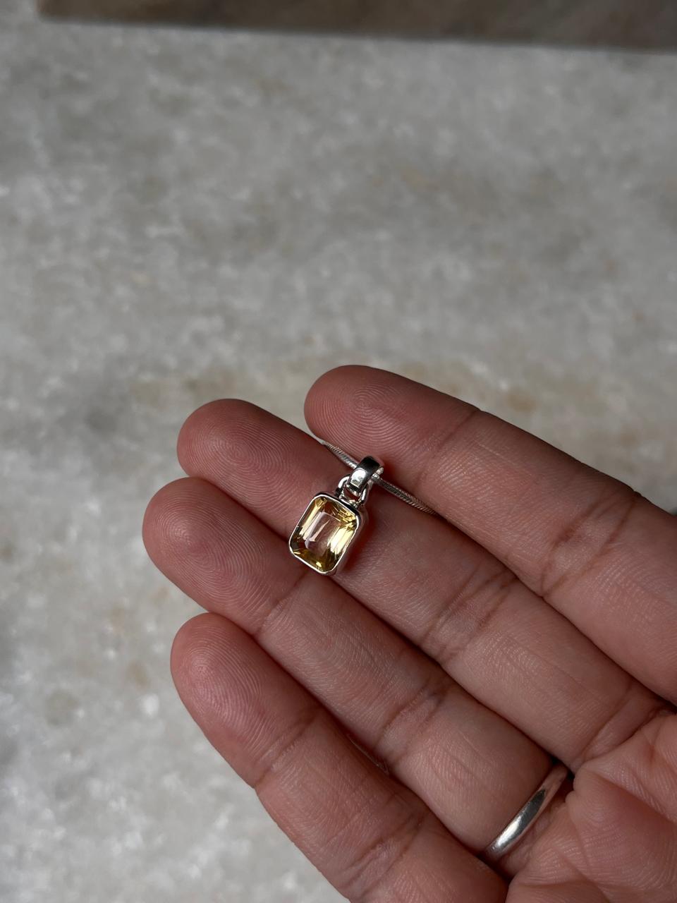 Citrine Rectangle 925 Sterling Silver Unisex Pendant