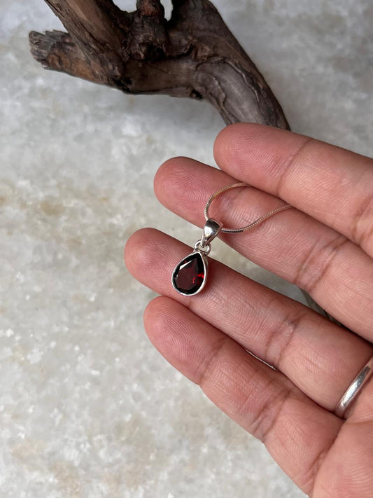 Garnet Pear Shaped Pendant in 925 Sterling Silver  